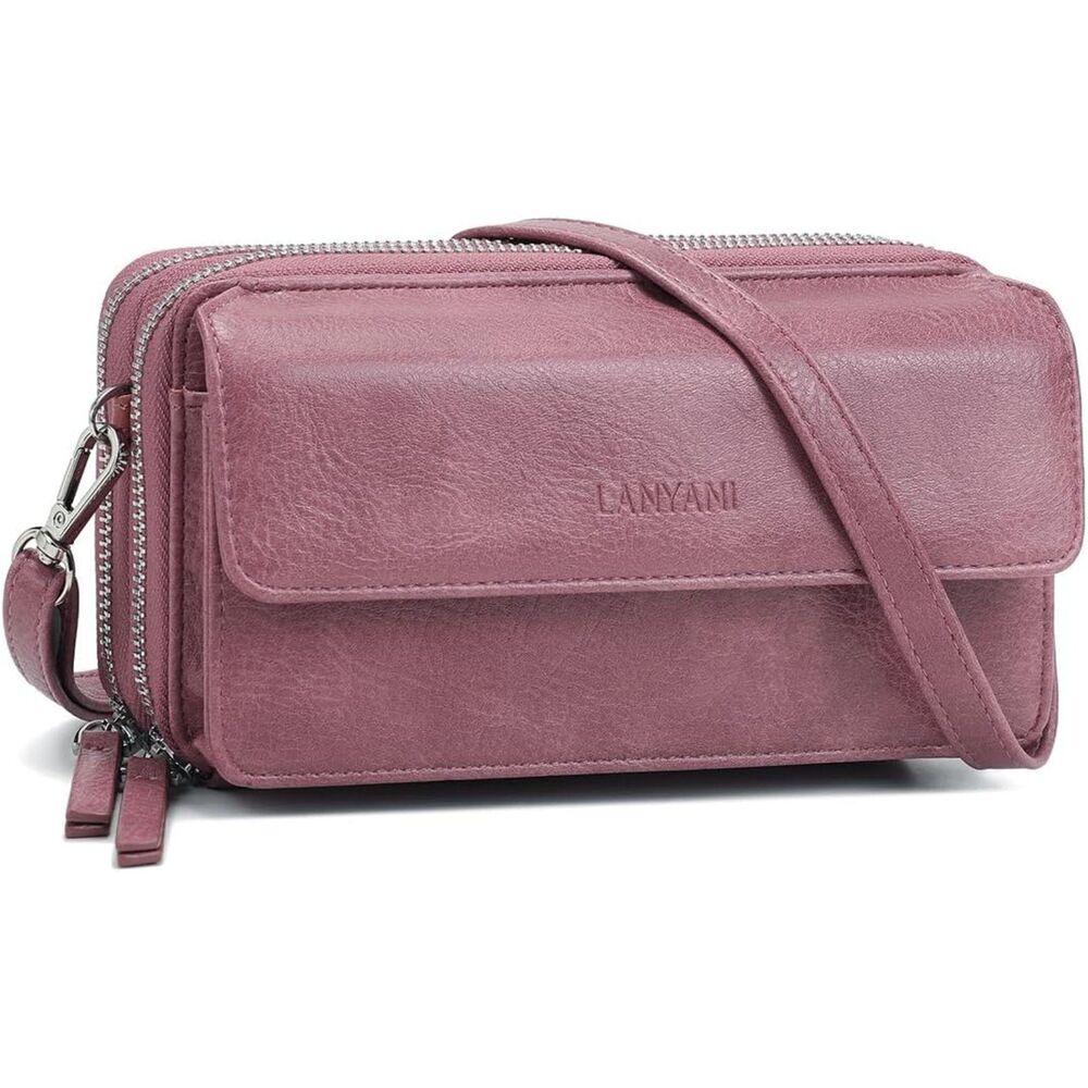 Women Lilac Rose Imported Faux Leather Crossbody Wallet With Phone Pocket Bags